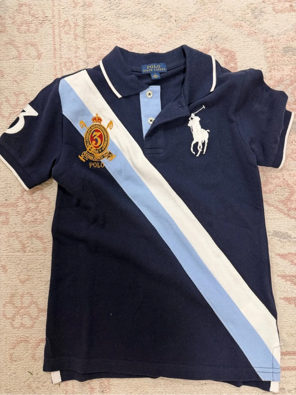 Ralph Lauren Navy Polo with White & Royal Blue Diagonal Stripes